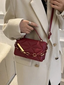 Túi đeo chéo Nữ Kẻ sọc Có thể điều chỉnh được Chuỗi Tay cầm Top Thanh lịch - Đỏ - Xem 2