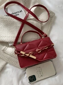 Túi đeo chéo Nữ Kẻ sọc Có thể điều chỉnh được Chuỗi Tay cầm Top Thanh lịch - Đỏ - Xem 3