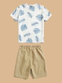 SHEIN Tween Boy Tropical Print Top & Shorts Set - Multicolor - View 2