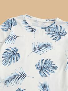 SHEIN Tween Boy Tropical Print Top & Shorts Set - Multicolor - View 4