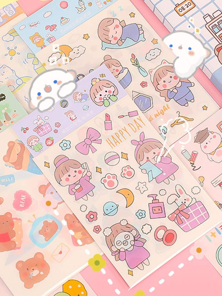 4 piezas Pegatina con estampado de dibujos animados al azar - Multicolor - Ver 1