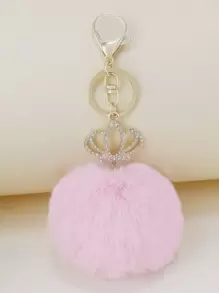 Elegant Rhinestone Crown & Pom Pom Charm Keychain Car Accessories Bag Charm Backpack For School Cute Goth Y2k Christmas Gift Ideas Bag Accessories Lanyards With Id Holder Car Accessories Bag Charms - Pink - View 1