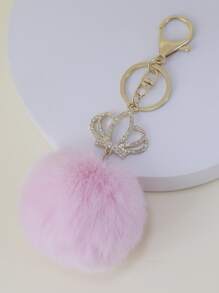 Elegant Rhinestone Crown & Pom Pom Charm Keychain Car Accessories Bag Charm Backpack For School Cute Goth Y2k Christmas Gift Ideas Bag Accessories Lanyards With Id Holder Car Accessories Bag Charms - Pink - View 2