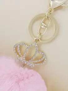 Elegant Rhinestone Crown & Pom Pom Charm Keychain Car Accessories Bag Charm Backpack For School Cute Goth Y2k Christmas Gift Ideas Bag Accessories Lanyards With Id Holder Car Accessories Bag Charms - Pink - View 3