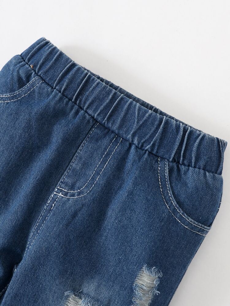 Bebé niño Camiseta con estampado de slogan & de gafas & Jeans desgarro - Multicolor - Añade 7