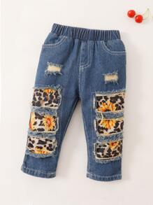 Baby Flounce Sleeve Tee & Patched Jeans & Headband - Multicolor - View 6