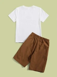 SHEIN Leap Crew Tween Boy Letter & Graphic Print Tee & Shorts Set - Multicolor - View 2