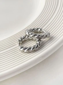 扭結圓耳環 - 銀色 - 查看 1