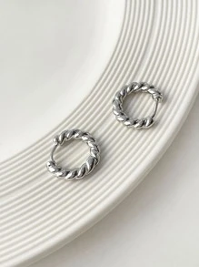 扭結圓耳環 - 銀色 - 查看 2