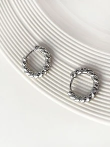 扭結圓耳環 - 銀色 - 查看 3