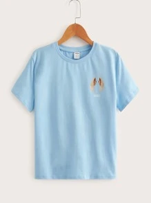 SHEIN Tween Boy Wing & Letter Graphic Tee - Baby Blue - View 2