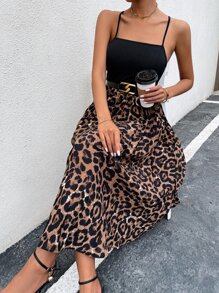 Chiquease Leopard Print Colourblock Criss Cross Cami Dress Without Belt - Multicolor - View 5