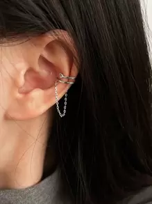 1pc Cubic Zirconia & Chain Decor Ear Cuff Copper Jewelry