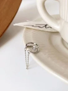 1pc Cubic Zirconia & Chain Decor Ear Cuff Copper Jewelry