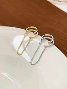 1pc Cubic Zirconia & Chain Decor Ear Cuff Copper Jewelry