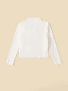 SHEIN Tween Girl Mock Neck Lettuce Trim Tee - White - View 2