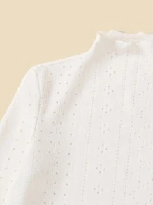 SHEIN Tween Girl Mock Neck Lettuce Trim Tee - White - View 3