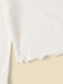 SHEIN Tween Girl Mock Neck Lettuce Trim Tee - White - View 4