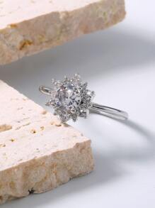 方晶鋯石裝飾戒指 - 銀色 - 查看 5