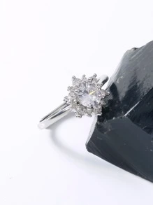 方晶鋯石裝飾戒指 - 銀色 - 查看 2