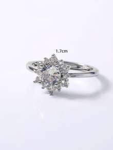 方晶鋯石裝飾戒指 - 銀色 - 查看 4