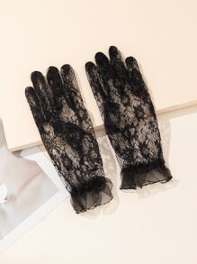Găng tay ren hoa văn - màu đen - Xem 3