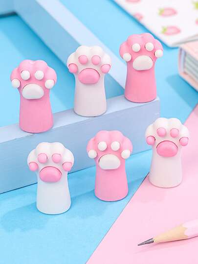 3pcs Cat Paw Shaped Random Color Eraser