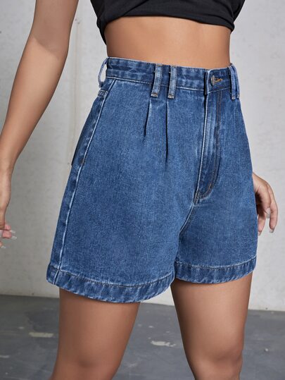 Shorts con gamba ampia vita alta denim
