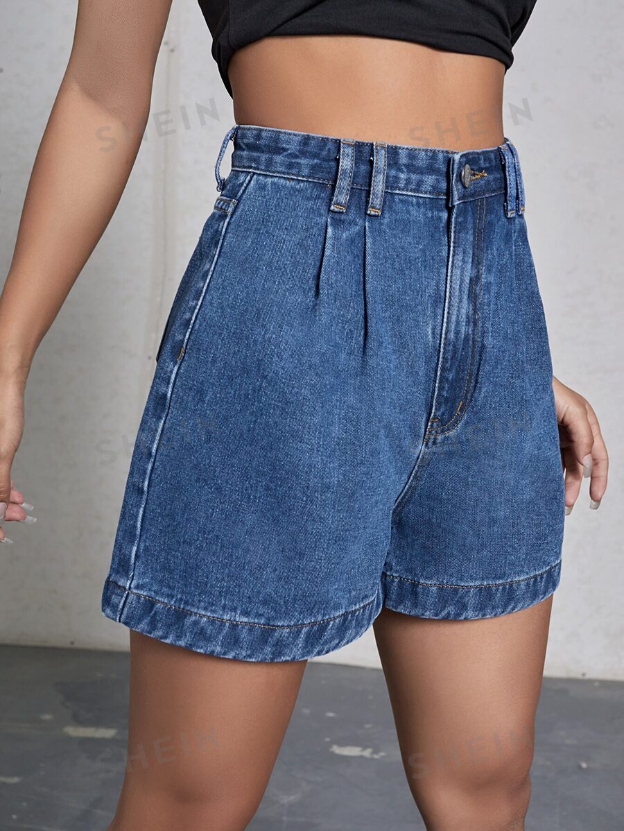 SHEIN EZwear High Waisted Denim Wide Leg Shorts SHEIN USA