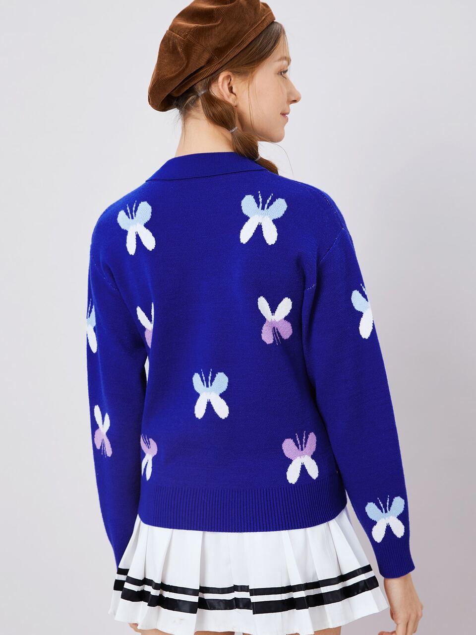 Butterfly Pattern Button Front Sweater