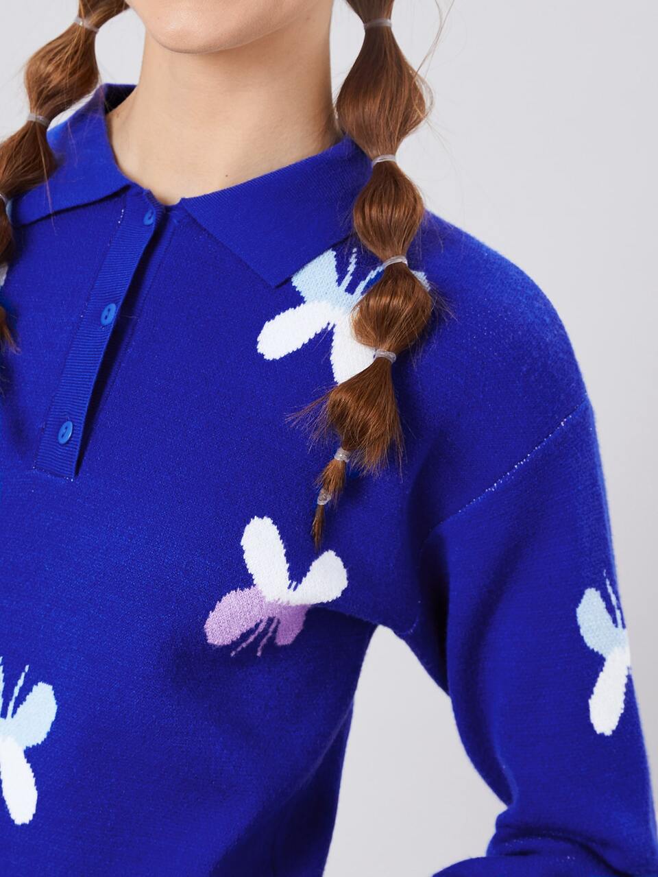 Butterfly Pattern Button Front Sweater