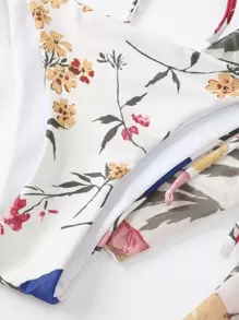 Swim Vcay Conjunto de bikini de malla con estampado floral Parte superior de sujetador triangular y parte inferior de bikini con lazo lateral y traje de baño de 3 piezas tipo kimono - Multicolor - Ver 5