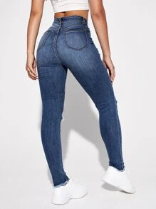 SHEIN EZwear Ripped Detail Skinny Jeans