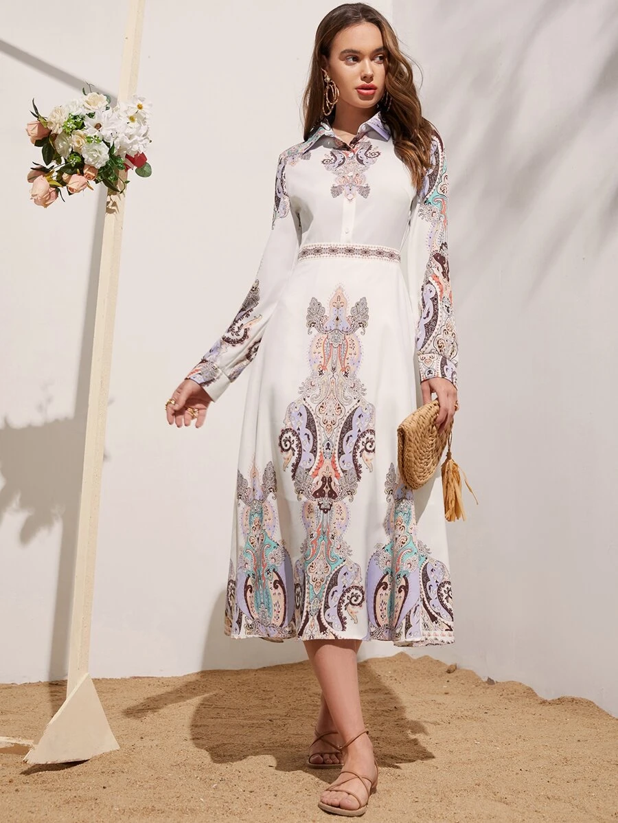 Mulvari Paisley Print Shirt Dress - Multicolor - View 1