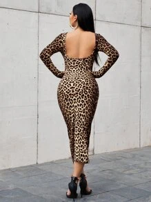SHEIN SXY 豹纹露背紧身秋季豹纹连衣裙 - 彩色 - 查看 2