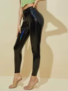 SHEIN BAE High Waist PU Leather Skinny Pants - Black - View 1