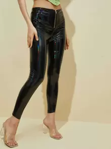 SHEIN BAE High Waist PU Leather Skinny Pants - Black - View 4