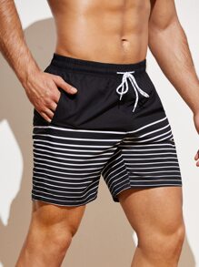 Manfinity Swimmode Quần short nam đi biển Dây kéo Túi Sọc Kỳ nghỉ - màu đen - Xem 3