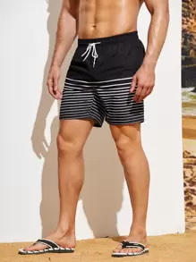 Manfinity Swimmode Quần short nam đi biển Dây kéo Túi Sọc Kỳ nghỉ - màu đen - Xem 4