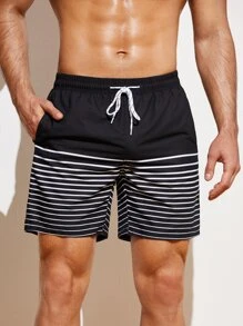 Manfinity Swimmode Quần short nam đi biển Dây kéo Túi Sọc Kỳ nghỉ - màu đen - Xem 5