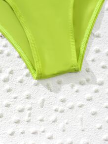 Ruched High Waisted Bikini Bottom, For Summer Beach Vacation - Olive Green - View 3