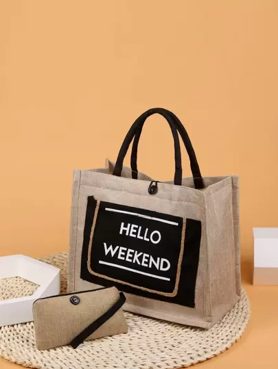 文字グラフィック トートバッグ パスケース付きの画像