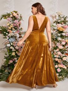 SHEIN Belle Váy phù dâu Plus Lộ Lưng Dây kéo màu trơn Hấp dẫn - màu nâu - Xem 2