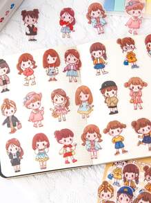 40pcs Cartoon Girl Print Random Sticker - Multicolor - View 1
