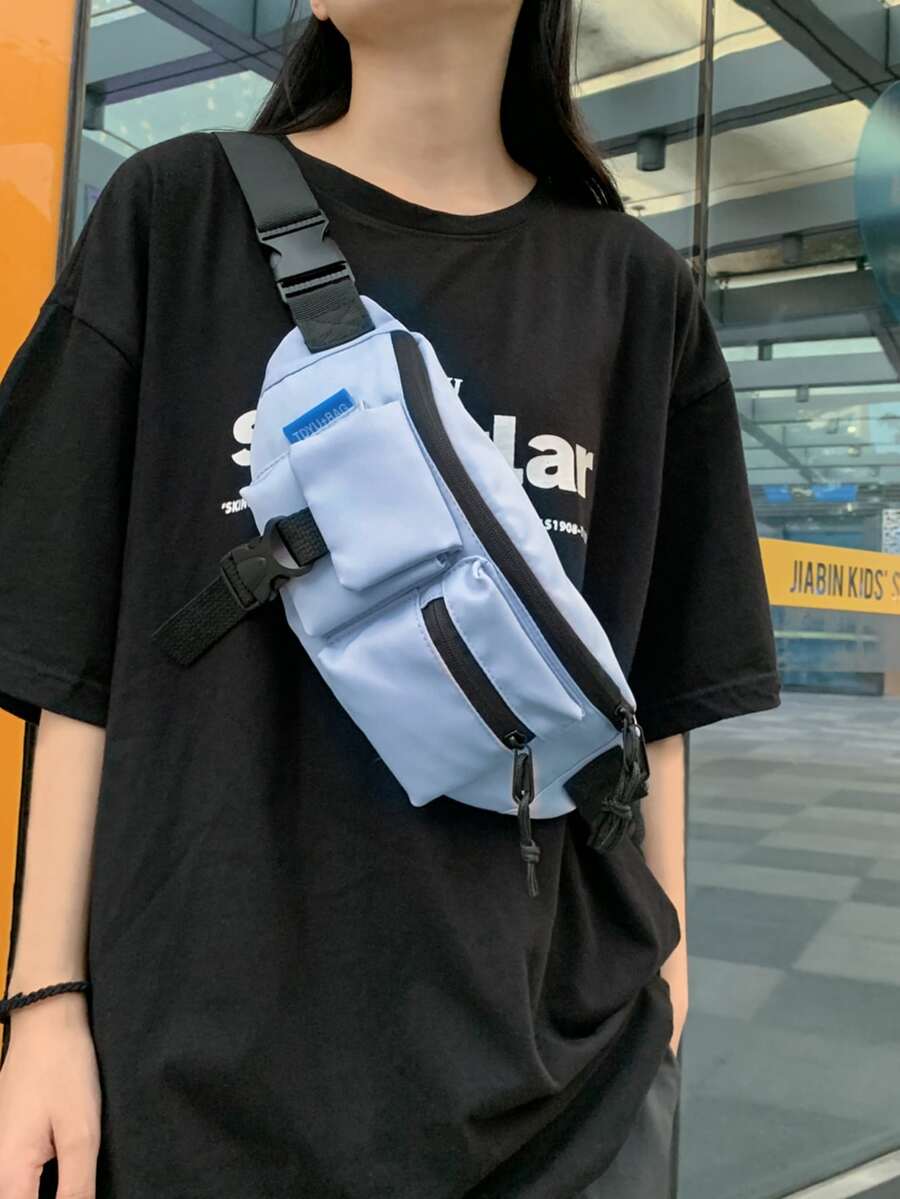 Buckle & Knot Decor Fanny Pack - Màu xanh lam - Xem 1