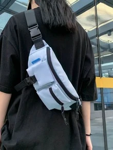 Buckle & Knot Decor Fanny Pack - Màu xanh lam - Xem 2