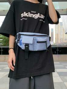 Buckle & Knot Decor Fanny Pack - Màu xanh lam - Xem 3