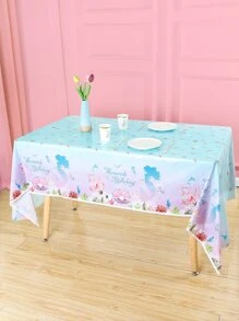 3 piezas Mantel con tema de sirena de 130 cm x 220 cm, degradado de azul y rosa soñador con patrón de sirena y coral, adecuado para fiesta de cumpleaños, fiesta de piscina de verano, decoración del hogar con tema oceánico y uso diario - Multicolor - Ver 4