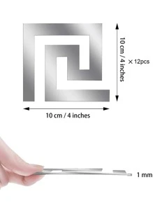 12 件螺旋图案镜面墙贴，自粘可移除 DIY 装饰，金色/银色/黑色，奢华风格 DIY 壁纸，现代家居装饰 - 銀色 - 查看 3