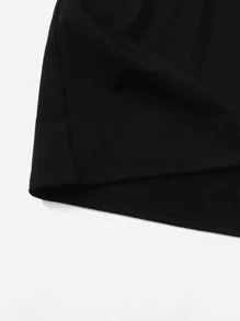 SHEIN Teen Girls Contrast Mesh Sleeve Tee & Skirt Set - Black - View 3